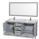 Wyndham Sheffield 72" Double Bathroom Vanity In Gray with White Carrara Marble Countertop Undermount Square Sinks and 70" Mirror WCS141472DGYCMUNSM70