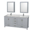 Wyndham Sheffield 72" Double Bathroom Vanity In Gray With White Carrara Marble Countertop Undermount Square Sinks And Medicine Cabinets WCS141472DGYCMUNSMED