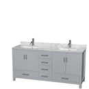 Wyndham Sheffield 72" Double Bathroom Vanity In Gray With White Carrara Marble Countertop Undermount Square Sinks And No Mirror WCS141472DGYCMUNSMXX