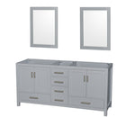 Wyndham Sheffield 72" Double Bathroom Vanity In Gray With No Countertop No Sink And 24" Mirrors WCS141472DGYCXSXXM24