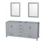 Wyndham Sheffield 72" Double Bathroom Vanity In Gray With No Countertop No Sink And 24" Mirrors WCS141472DGYCXSXXM24