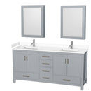 Wyndham Sheffield 72" Double Bathroom Vanity In Gray With White Cultured Marble Countertop Undermount Square Sinks And Medicine Cabinets WCS141472DGYWCUNSMED