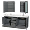 Wyndham Sheffield 72" Double Bathroom Vanity In Dark Gray with Carrara Cultured Marble Countertop Undermount Square Sinks and Medicine Cabinets WCS141472DKGC2UNSMED