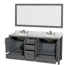 Wyndham Sheffield 72" Double Bathroom Vanity In Dark Gray with White Carrara Marble Countertop Undermount Oval Sinks and 70" Mirror WCS141472DKGCMUNOM70