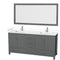 Wyndham Sheffield 72" Double Bathroom Vanity In Dark Gray With White Cultured Marble Countertop Undermount Square Sinks And 70" Mirror WCS141472DKGWCUNSM70