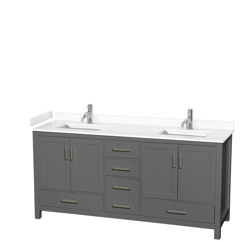 Wyndham Sheffield 72" Double Bathroom Vanity In Dark Gray With White Cultured Marble Countertop Undermount Square Sinks And No Mirror WCS141472DKGWCUNSMXX