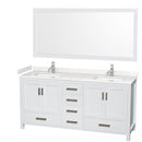 Wyndham Sheffield 72" Double Bathroom Vanity In White With Carrara Cultured Marble Countertop Undermount Square Sinks And 70" Mirror WCS141472DWHC2UNSM70