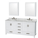 Wyndham Sheffield 72" Double Bathroom Vanity In White White Carrara Marble Countertop Undermount Oval Sinks And Medicine Cabinets WCS141472DWHCMUNOMED