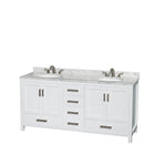 Wyndham Sheffield 72" Double Bathroom Vanity In White White Carrara Marble Countertop Undermount Oval Sinks and 24" Mirrors WCS141472DWHCMUNOM24