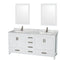 Wyndham Sheffield 72" Double Bathroom Vanity In White White Carrara Marble Countertop Undermount Square Sinks And 24" Mirrors WCS141472DWHCMUNSM24