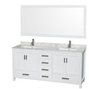 Wyndham Sheffield 72" Double Bathroom Vanity In White White Carrara Marble Countertop Undermount Square Sinks And 70" Mirror WCS141472DWHCMUNSM70