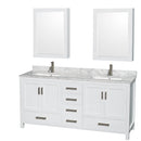 Wyndham Sheffield 72" Double Bathroom Vanity In White White Carrara Marble Countertop Undermount Square Sinks And Medicine Cabinets WCS141472DWHCMUNSMED