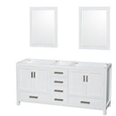 Wyndham Sheffield 72" Double Bathroom Vanity In White No Countertop No Sinks And 24" Mirrors WCS141472DWHCXSXXM24