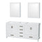 Wyndham Sheffield 72" Double Bathroom Vanity In White No Countertop No Sinks And Medicine Cabinets WCS141472DWHCXSXXMED