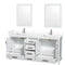 Wyndham Sheffield 72" Double Bathroom Vanity In White with White Cultured Marble Countertop Undermount Square Sinks and 24" Mirrors WCS141472DWHWCUNSM24