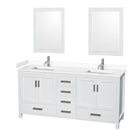 Wyndham Sheffield 72" Double Bathroom Vanity In White With White Cultured Marble Countertop Undermount Square Sinks And 24" Mirrors WCS141472DWHWCUNSM24