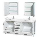 Wyndham Sheffield 72" Double Bathroom Vanity In White with White Cultured Marble Countertop Undermount Square Sinks and Medicine Cabinets WCS141472DWHWCUNSMED