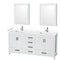 Wyndham Sheffield 72" Double Bathroom Vanity In White With White Cultured Marble Countertop Undermount Square Sinks And Medicine Cabinets WCS141472DWHWCUNSMED