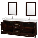 Wyndham Sheffield 80" Double Bathroom Vanity In Espresso with Carrara Cultured Marble Countertop Undermount Square Sinks and 24" Mirrors WCS141480DESC2UNSM24