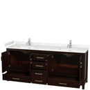 Wyndham Sheffield 80" Double Bathroom Vanity In Espresso with Carrara Cultured Marble Countertop Undermount Square Sinks and No Mirror WCS141480DESC2UNSMXX