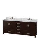 Wyndham Sheffield 80" Double Bathroom Vanity In Espresso White Carrara Marble Countertop Undermount Oval Sinks and Medicine Cabinets WCS141480DESCMUNOMED