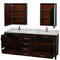 Wyndham Sheffield 80" Double Bathroom Vanity In Espresso White Carrara Marble Countertop Undermount Square Sinks and Medicine Cabinets WCS141480DESCMUNSMED