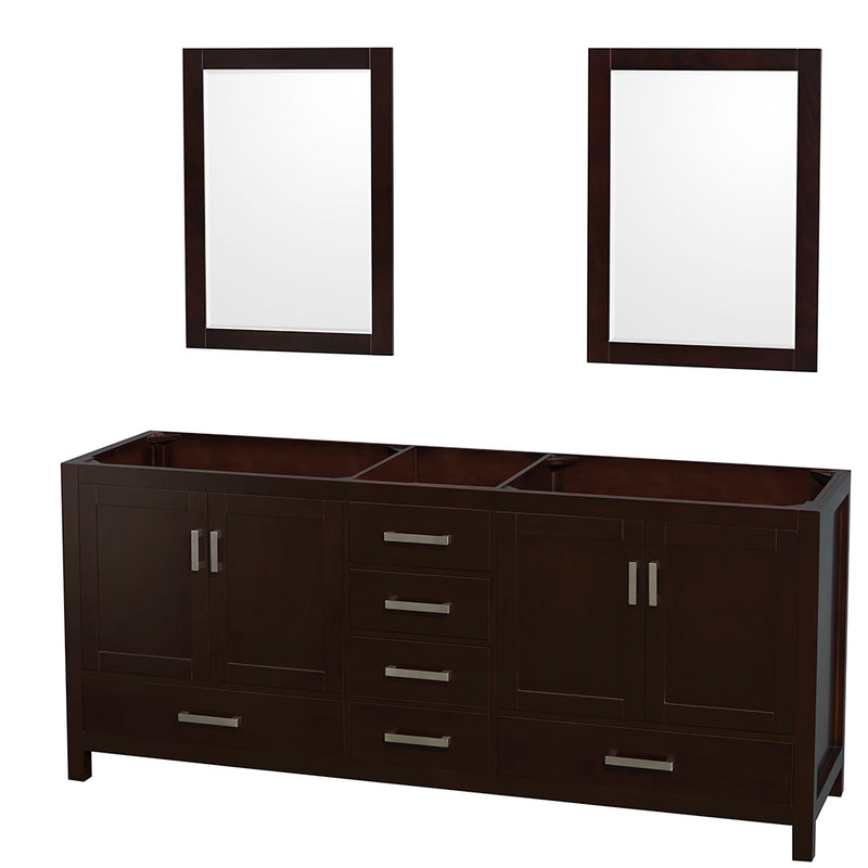 Wyndham Sheffield 80" Double Bathroom Vanity In Espresso No Countertop No Sinks And 24" Mirrors WCS141480DESCXSXXM24