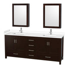 Wyndham Sheffield 80" Double Bathroom Vanity In Espresso With White Cultured Marble Countertop Undermount Square Sinks And Medicine Cabinets WCS141480DESWCUNSMED