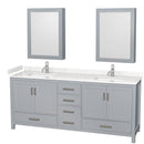 Wyndham Sheffield 80" Double Bathroom Vanity In Gray With Carrara Cultured Marble Countertop Undermount Square Sinks And Medicine Cabinets WCS141480DGYC2UNSMED