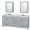 Wyndham Sheffield 80" Double Bathroom Vanity In Gray With White Carrara Marble Countertop Undermount Oval Sinks And Medicine Cabinets WCS141480DGYCMUNOMED