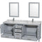 Wyndham Sheffield 80" Double Bathroom Vanity In Gray with White Carrara Marble Countertop Undermount Square Sinks and 24" Mirrors WCS141480DGYCMUNSM24