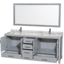 Wyndham Sheffield 80" Double Bathroom Vanity In Gray with White Carrara Marble Countertop Undermount Square Sinks and 70" Mirror WCS141480DGYCMUNSM70