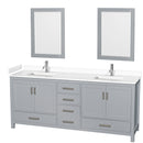 Wyndham Sheffield 80" Double Bathroom Vanity In Gray With White Cultured Marble Countertop Undermount Square Sinks And 24" Mirrors WCS141480DGYWCUNSM24