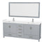 Wyndham Sheffield 80" Double Bathroom Vanity In Gray With White Cultured Marble Countertop Undermount Square Sinks And 70" Mirror WCS141480DGYWCUNSM70