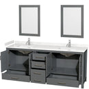 Wyndham Sheffield 80" Double Bathroom Vanity In Dark Gray with Carrara Cultured Marble Countertop Undermount Square Sinks and 24" Mirrors WCS141480DKGC2UNSM24