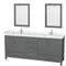 Wyndham Sheffield 80" Double Bathroom Vanity In Dark Gray With Carrara Cultured Marble Countertop Undermount Square Sinks And 24" Mirrors WCS141480DKGC2UNSM24