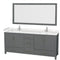 Wyndham Sheffield 80" Double Bathroom Vanity In Dark Gray With Carrara Cultured Marble Countertop Undermount Square Sinks And 70" Mirror WCS141480DKGC2UNSM70