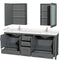 Wyndham Sheffield 80" Double Bathroom Vanity In Dark Gray with Carrara Cultured Marble Countertop Undermount Square Sinks and Medicine Cabinets WCS141480DKGC2UNSMED