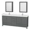 Wyndham Sheffield 80" Double Bathroom Vanity In Dark Gray With Carrara Cultured Marble Countertop Undermount Square Sinks And Medicine Cabinets WCS141480DKGC2UNSMED