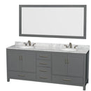 Wyndham Sheffield 80" Double Bathroom Vanity In Dark Gray With White Carrara Marble Countertop Undermount Oval Sinks And 70" Mirror WCS141480DKGCMUNOM70