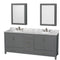 Wyndham Sheffield 80" Double Bathroom Vanity In Dark Gray With White Carrara Marble Countertop Undermount Oval Sinks And Medicine Cabinets WCS141480DKGCMUNOMED