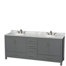 Wyndham Sheffield 80" Double Bathroom Vanity In Dark Gray With White Carrara Marble Countertop Undermount Oval Sinks And No Mirror WCS141480DKGCMUNOMXX