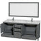 Wyndham Sheffield 80" Double Bathroom Vanity In Dark Gray with White Carrara Marble Countertop Undermount Square Sinks and 70" Mirror WCS141480DKGCMUNSM70