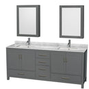 Wyndham Sheffield 80" Double Bathroom Vanity In Dark Gray With White Carrara Marble Countertop Undermount Square Sinks And Medicine Cabinets WCS141480DKGCMUNSMED