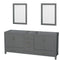 Wyndham Sheffield 80" Double Bathroom Vanity In Dark Gray With No Countertop No Sink And 24" Mirrors WCS141480DKGCXSXXM24