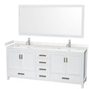 Wyndham Sheffield 80" Double Bathroom Vanity In White With Carrara Cultured Marble Countertop Undermount Square Sinks And 70" Mirror WCS141480DWHC2UNSM70