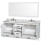 Wyndham Sheffield 80" Double Bathroom Vanity In White White Carrara Marble Countertop Undermount Oval Sinks and 70" Mirror WCS141480DWHCMUNOM70