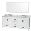 Wyndham Sheffield 80" Double Bathroom Vanity In White White Carrara Marble Countertop Undermount Oval Sinks And 70" Mirror WCS141480DWHCMUNOM70