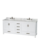 Wyndham Sheffield 80" Double Bathroom Vanity In White White Carrara Marble Countertop Undermount Oval Sinks and 70" Mirror WCS141480DWHCMUNOM70