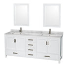 Wyndham Sheffield 80" Double Bathroom Vanity In White White Carrara Marble Countertop Undermount Square Sinks And 24" Mirrors WCS141480DWHCMUNSM24